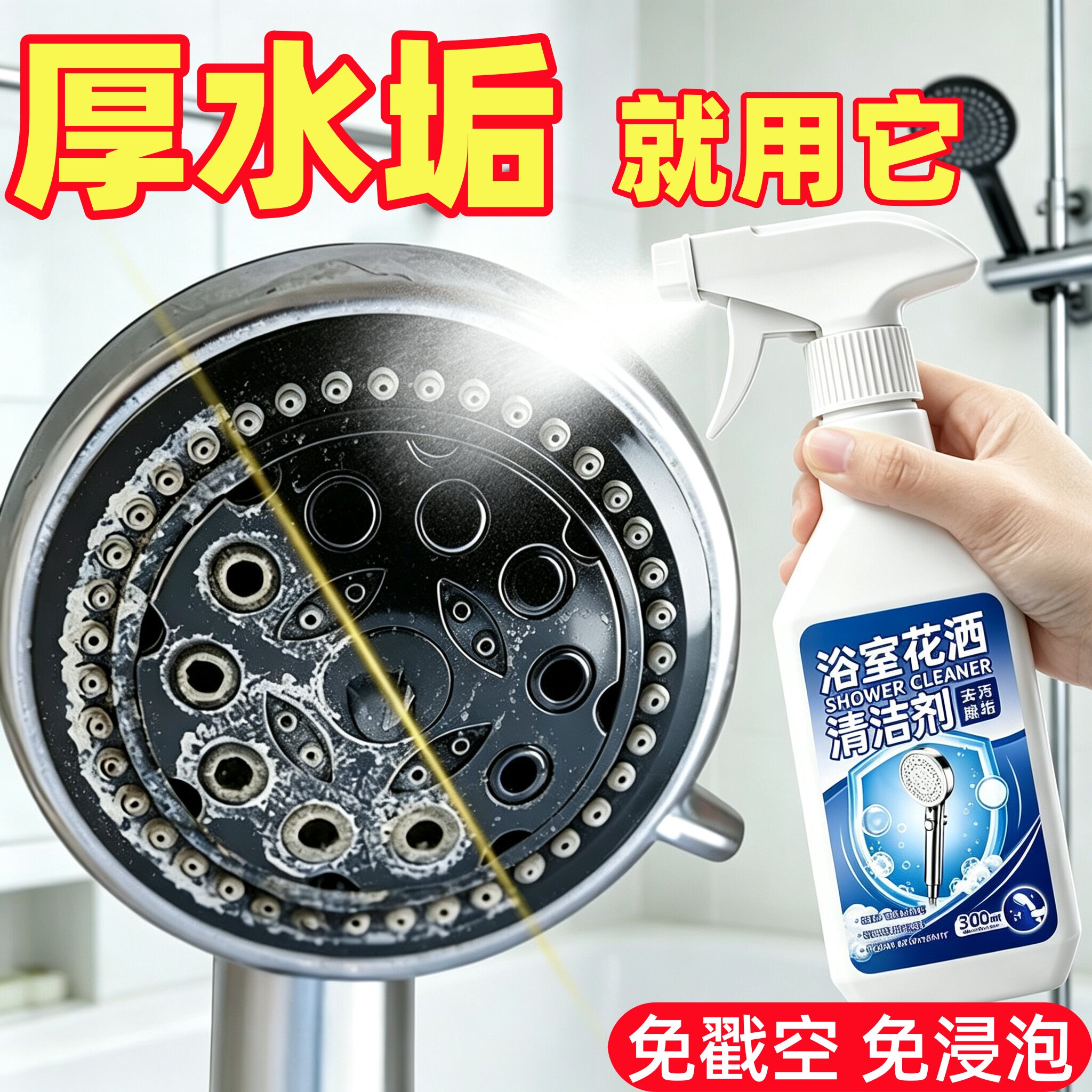 浴室花洒水垢清洁剂家庭淋浴喷头水龙头阻塞强力去水垢清洗剂
