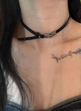 高品质黑色皮带扣choker项链小众感日常百搭短款项圈极简颈环甜酷