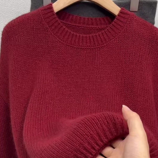 覆古安可拉红毛衣女秋冬2025新款高级感时尚百搭针织打底衫上衣女
