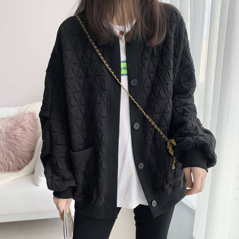 菱格卫衣开衫女春秋2025新款韩版宽松显瘦时尚百搭棒球服保暖外套