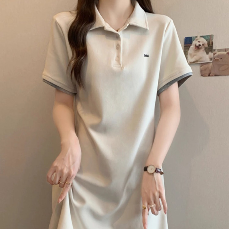 Polo领短袖t恤裙子女夏薄款2025新款大尺码胖mm显瘦休闲 直筒洋装