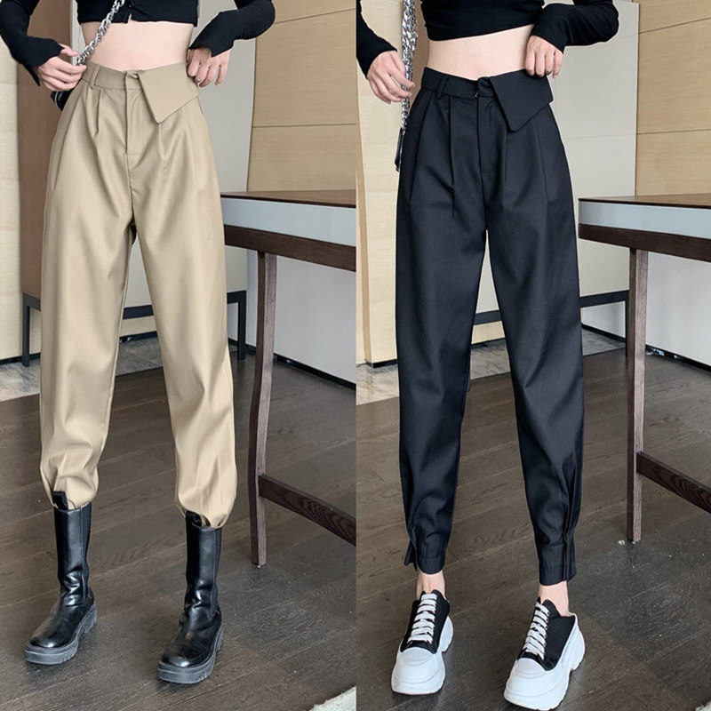 老爹裤女高腰显瘦春秋2026新款休闲束脚小个子九分哈伦工装裤子潮