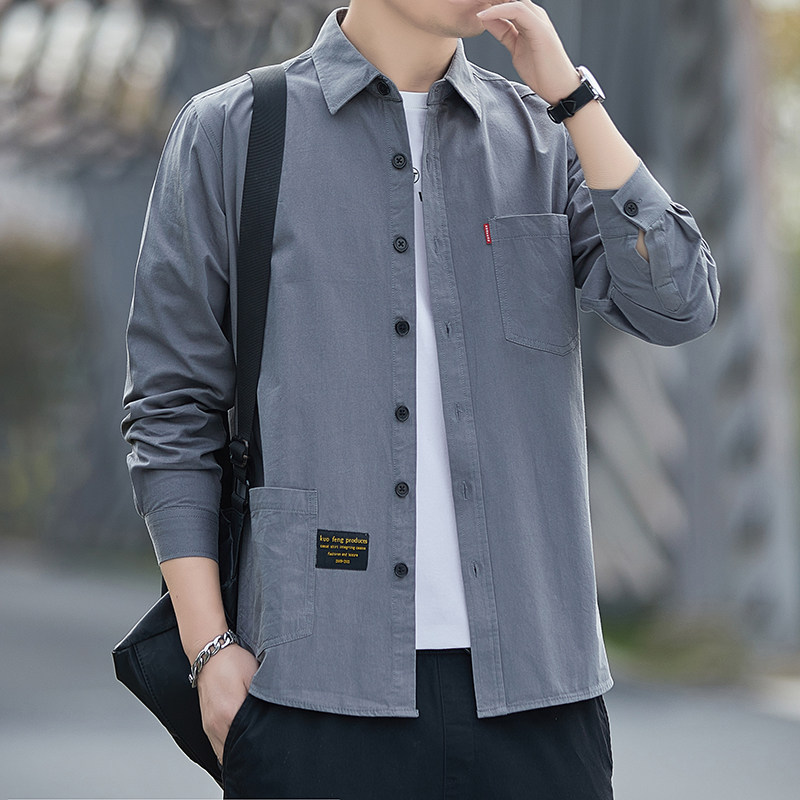 衬衫男士长袖春季衬衣男生夏季上衣服ins潮春秋款休闲工装外套寸