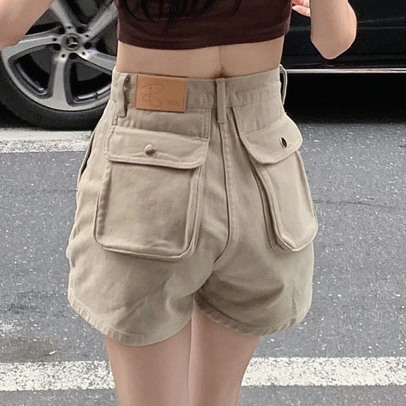 工装牛仔短裤女夏季2025新款美式复古高腰a字时尚显瘦阔腿热裤潮