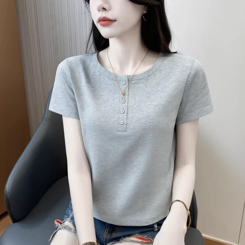 纯棉短袖t恤女夏季薄款2026新款韩版时尚洋气减龄正肩打底衫上衣