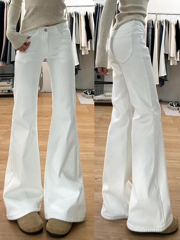 白色微喇牛仔裤女春秋2025新款高腰显瘦大码胖mm小个子直筒喇叭裤