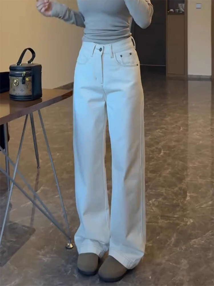 窄版阔腿牛仔裤女春秋2025新款高腰显瘦宽松小个子白色垂感直筒裤
