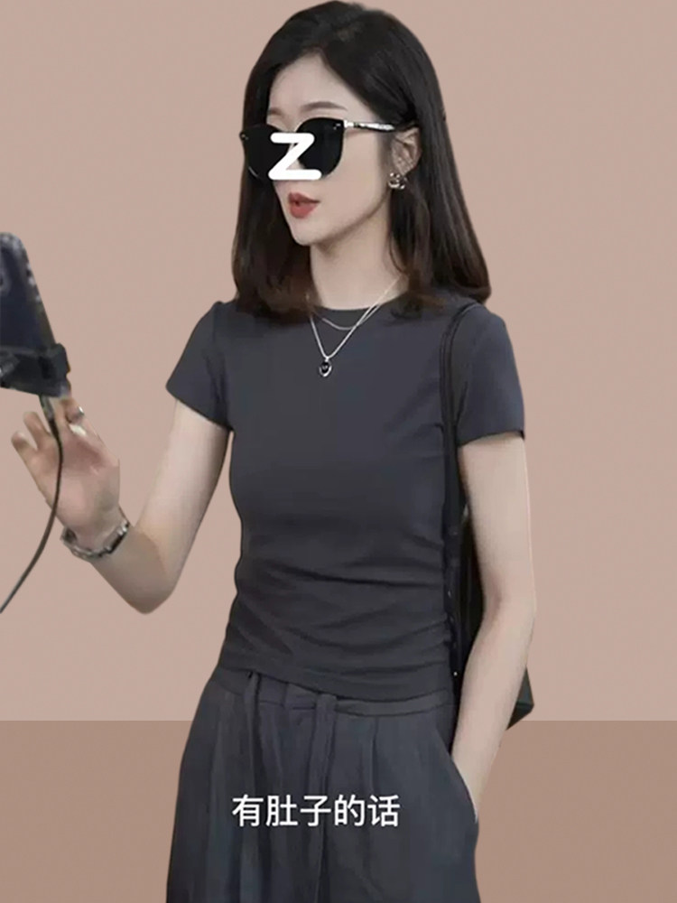 短袖t恤女2025夏季新款气质修身韩版显瘦小个子纯棉休闲短款上衣