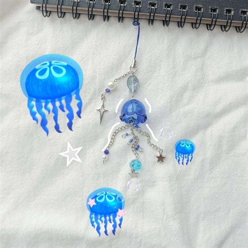 Sea Theme Inspired Keychains Blue Jellyfish Keyring