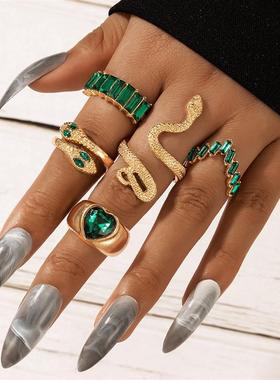 Ring Bracelet snake shaped love heart five piece ring set