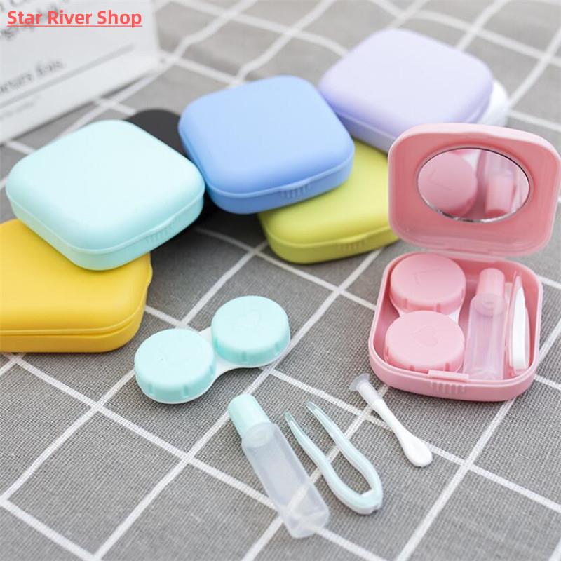 1pc New Mini Square Contact Lens Case with Mirror Women Colo