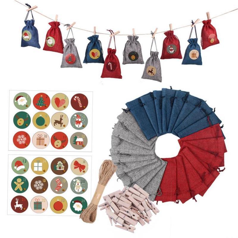 24 cotton and linen Christmas gift bags with foil stamping