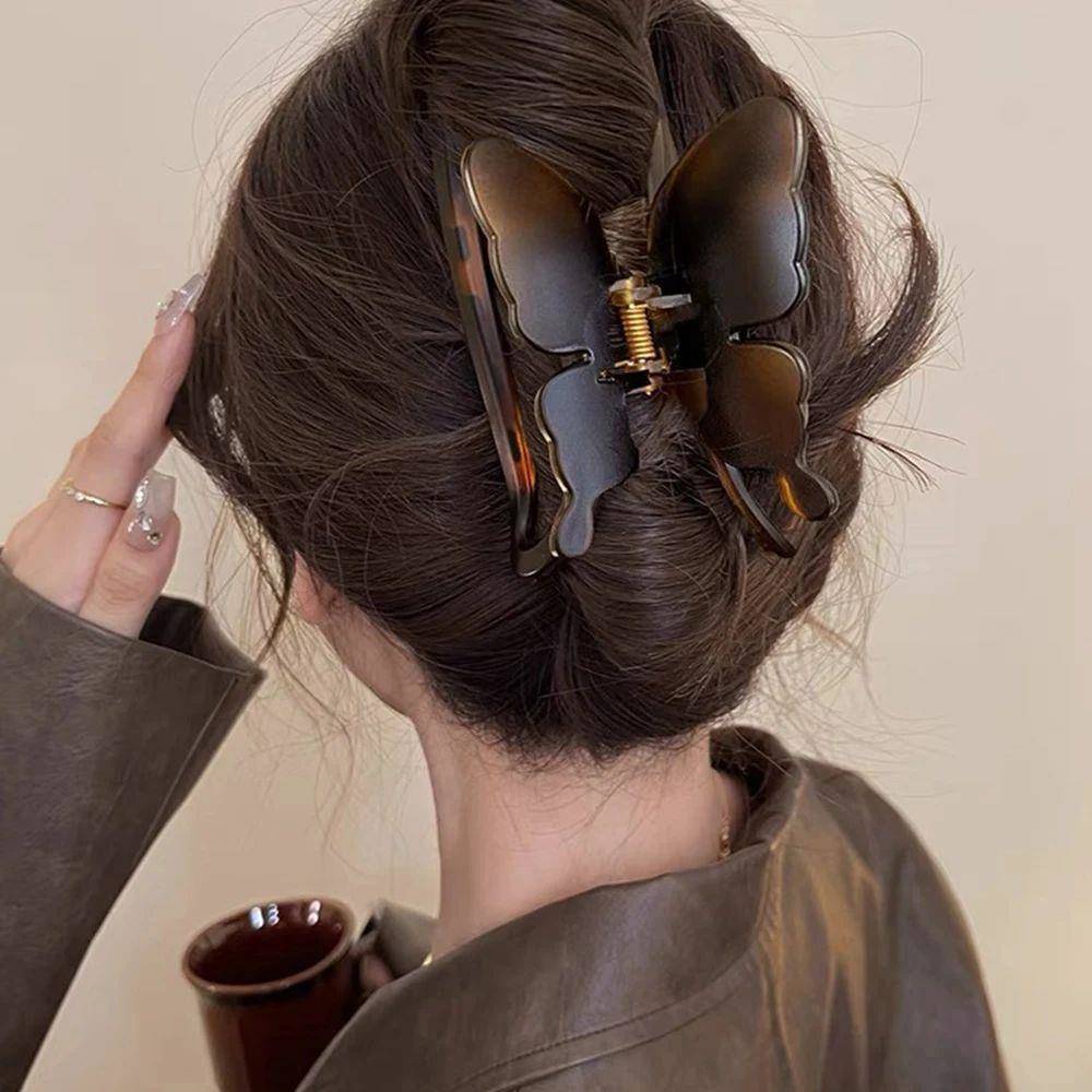 Glossy Butterfly Hair Claw Women Ponytail Shark Clip Tempera