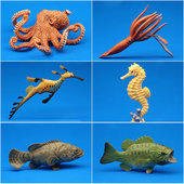 林畅模玩儿童仿真海洋生物动物模型玩具海马鱿鱼八爪鱼石斑鱼鲈鱼