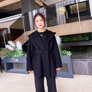 100%纯山羊绒连帽短款大衣冬季新款上新百搭气场十足宽松时尚