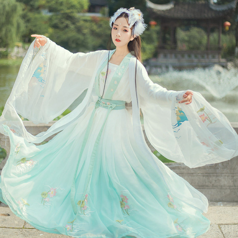 【白山煮雪】原创汉服青鸾重工刺绣对襟大袖衫齐腰襦裙女超仙套装
