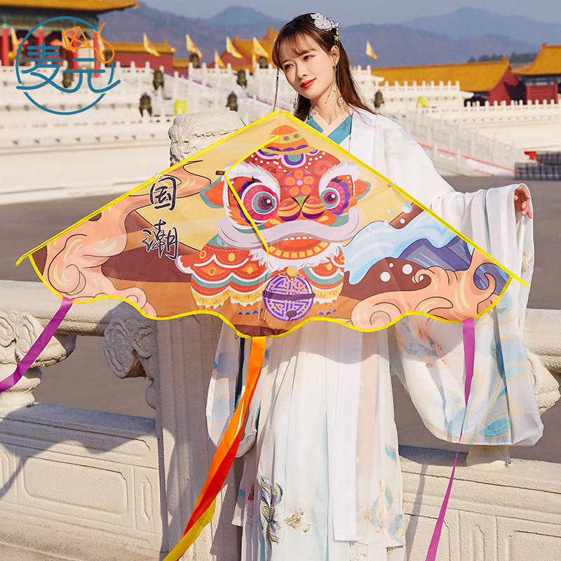 新款中国风国潮舞狮风筝大人儿童微风易飞新手卡通风筝初学者好飞