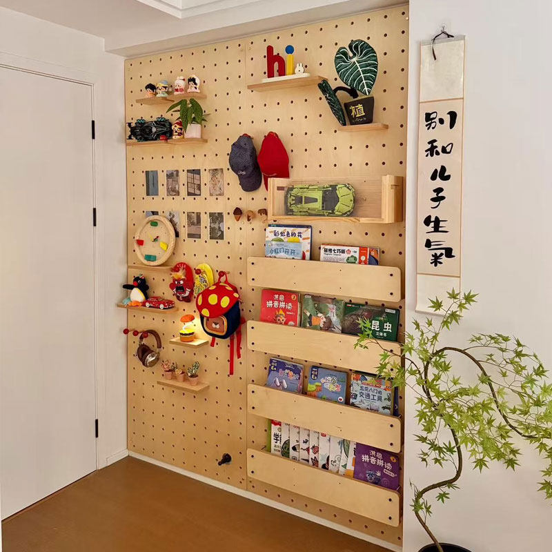 实木洞洞板定制展示架木质桌面墙面书桌收纳墙入户门口玄关置物架