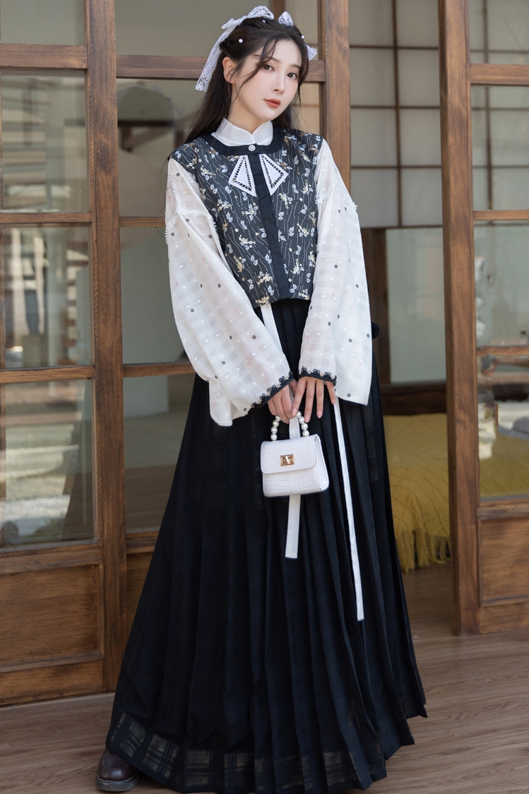 女汉服对襟改良短比甲齐腰裙