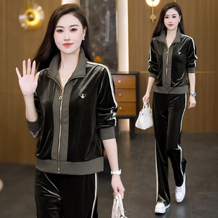2025春秋新款金丝绒开衫外套直筒裤两件套女时髦洋气休闲运动套装