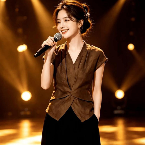 时尚洋气修身显瘦V领短袖衬衣小衫女夏新款小个子设计感韩版衬衫