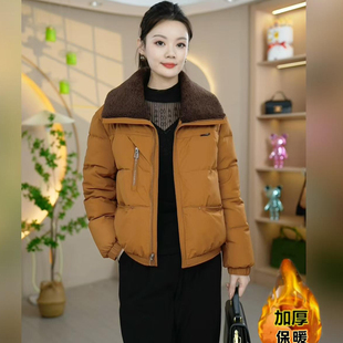 加厚保暖毛绒翻领短款棉服外套女士冬季新款时尚休闲韩版百搭棉衣