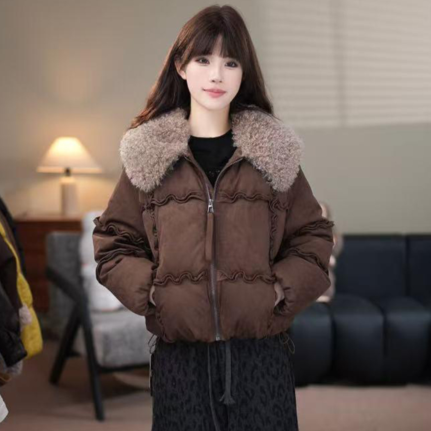 时尚休闲加厚保暖毛绒翻领短款棉服女冬季新款洋气质短款棉衣外套,女装/女士精品,棉衣/棉服,淘宝优惠券,粉丝福利购,淘宝优惠卷