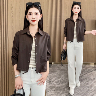 时尚休闲内搭免洗皮衣外套两件套女春秋新款小个子短款夹克衫上衣