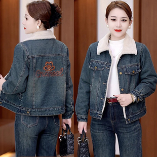 加绒加厚时尚休闲短款牛仔外套女士冬季新款洋气百搭减龄开衫上衣