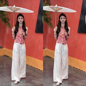 新中式国风盘扣无袖上衣阔腿裤两件套女2025夏季新款时尚气质套装