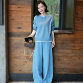 洋气减龄运动服套装 宽松休闲圆领卫衣阔腿裤 时尚 新款 两件套女春季