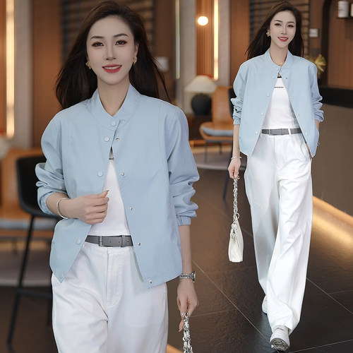 时尚休闲韩版短款外套女2026春季新款小个子洋气百搭夹克开衫上衣