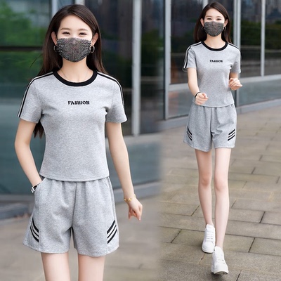 时尚休闲短袖运动服套装女夏季薄款2025新款减龄短裤小个子两件套