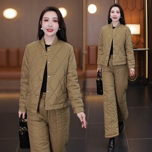 保暖显瘦棉衣棉裤 时尚 新款 女冬季 中年妈妈休闲两件套 菱格棉服套装