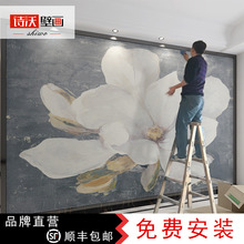 北欧手绘抽象白色花卉壁纸客厅电视背景壁画艺术墙纸无缝定制墙布