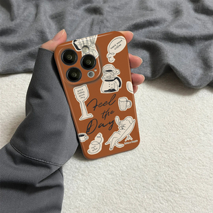 菲林原创美拉德适用iPhone15promax手机壳14pro苹果13个性 气质 12二合一菲林11全包16pro秋冬小狗插画高级新款