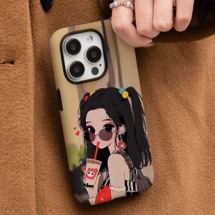 奶茶少女苹果16promax手机壳iPhone15简约14菲林13二合一12全包11苹果vivo华为oppo小米一加魅族荣耀红米三星