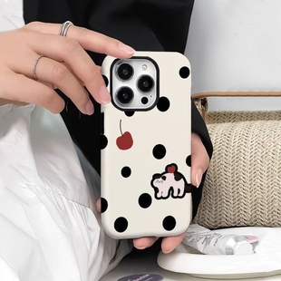 波点小猫适用苹果15圆边二合一手机壳14Pro全包硬壳13Pro菲林壳苹果vivo华为oppo小米一加魅族荣耀红米iPhone