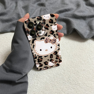 豹纹哈喽KT猫适用iphone15promax苹果16凯蒂猫hellokitty个性 13全包mini防摔潮流感12菲林plus14手机壳女 新款