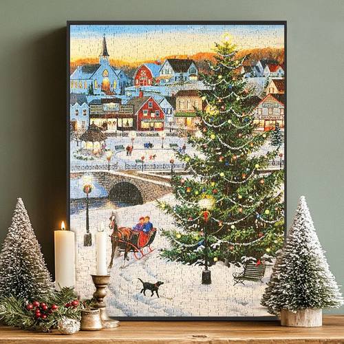 木质拼图1000片圣诞雪景高级装饰画解压益智玩具成人送圣诞节礼物