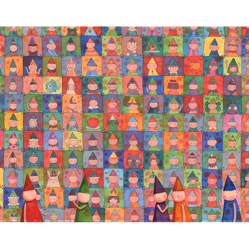 木制拼图尖角帽系列插画益智拼图1000片百人墙 书香世家 生日快乐