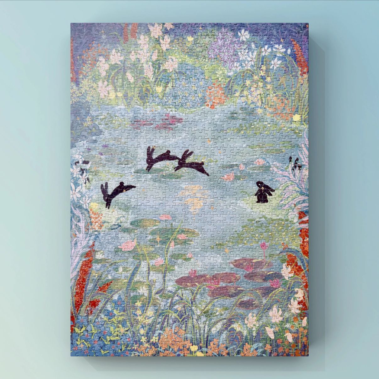 木质拼图月塘生春草1000片拼图成人高难度解压玩具潮玩有框装饰画