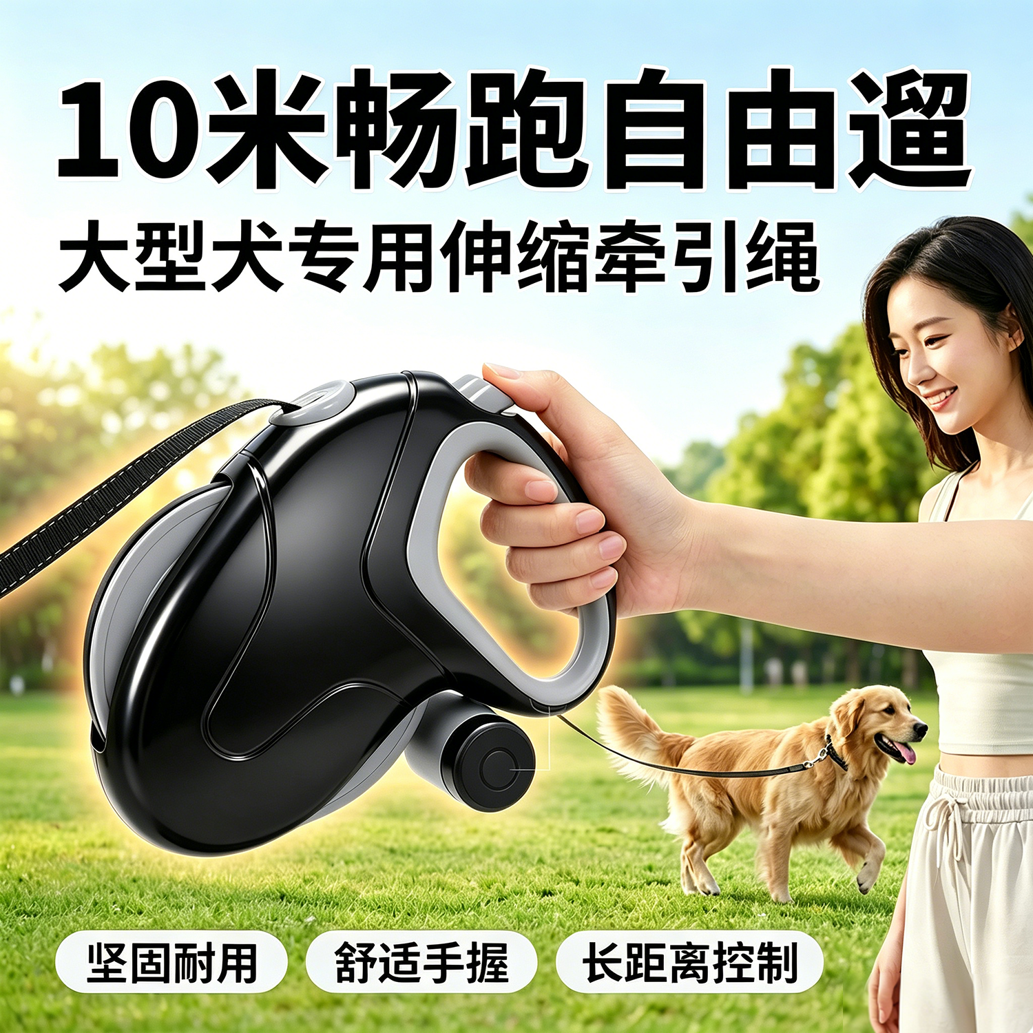 金毛牵引绳自动伸缩大狗专用反光遛狗绳大型犬狗狗牵引带宠物狗链