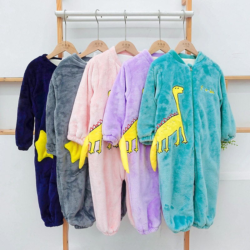 儿童睡袋秋冬珊瑚绒宝宝防踢被婴儿法兰绒连体衣加厚居家分腿睡衣