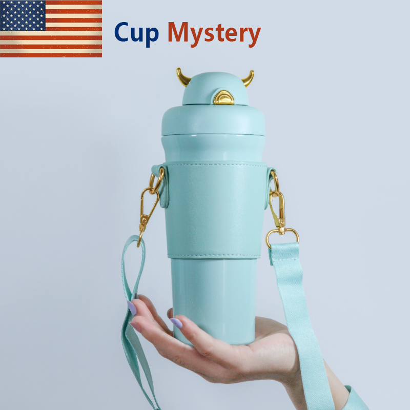 美国 cup mystery 进口304不锈钢材质卡通恶魔吸管提绳直身保温杯