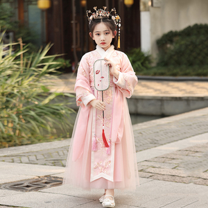 汉服冬款女童新年拜年服加绒加厚古风儿童连衣裙国风古装棉服过年