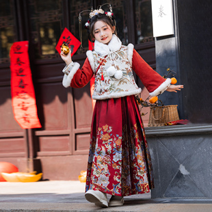 汉服女童冬装拜年服冬季2026中国风儿童加厚红色新年过年衣服喜庆