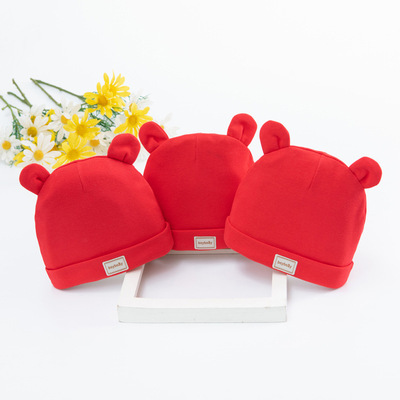 初生婴儿小胎帽春秋双层棉a类0-3月小帽子新生龙宝宝产房月子帽