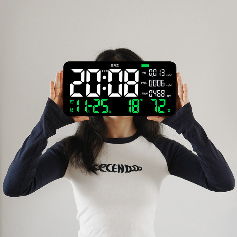 创意新款功能性挂钟空气测试甲醛客厅时钟温湿度时钟2805