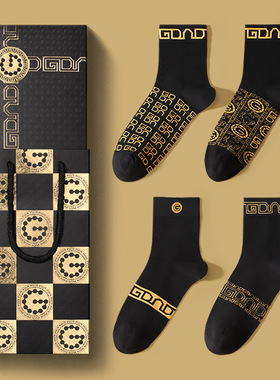 GDAD男士袜子棉质吸汗防臭透气中筒袜个性潮流运动青年秋冬款长袜